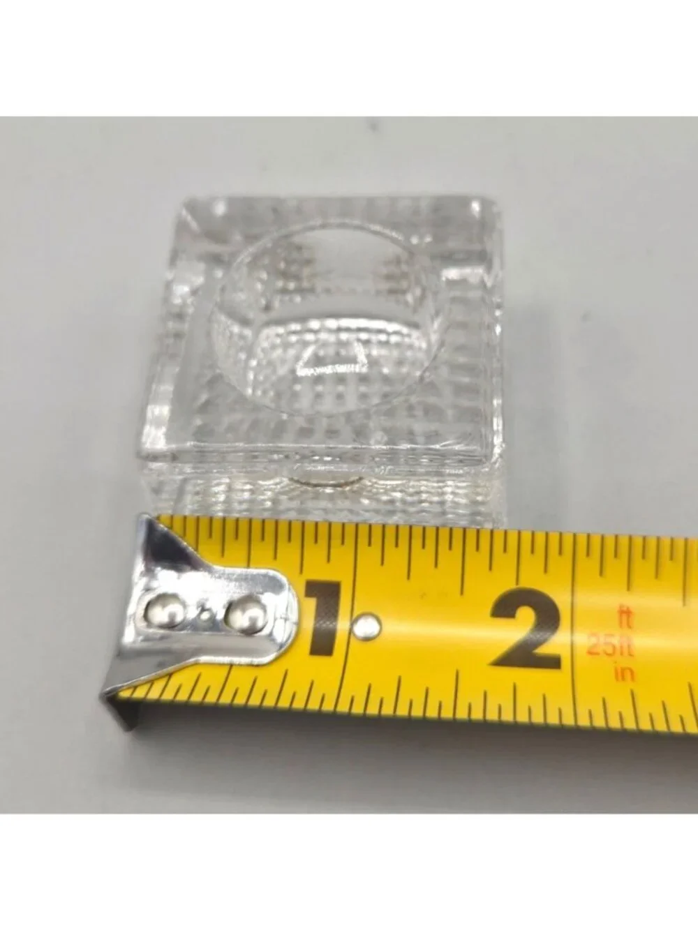 Vintage Glass Square Salt Cellars Dips Clear Waffle Bottom Grid Base Set of 2